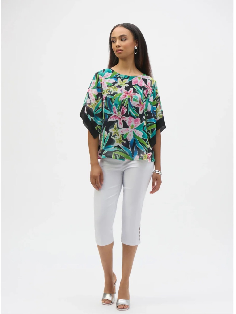 JOSEPH RIBKOFF CHIFFON BLOUSE STYLE #252126 BLACK/MULTI Size 8, new with tags.